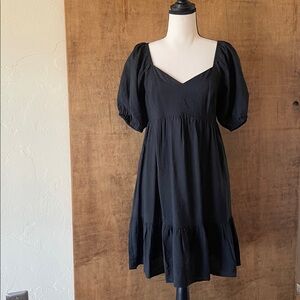 Nine West Black Midi Puff Sleeve Dress